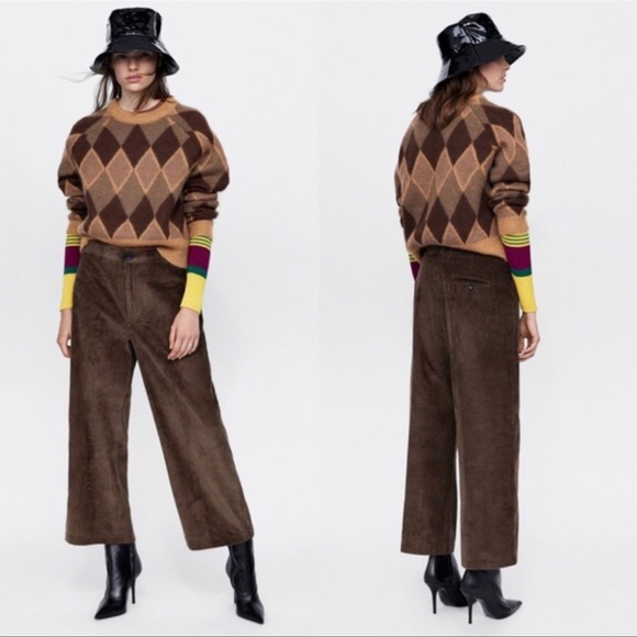 Zara Pants - Zara high rise brown corduroy culottes wide leg pants size XS